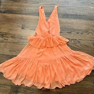 ASOS Design Coral-Orange Plunge Pleated Tiered Mini Dress Size 2